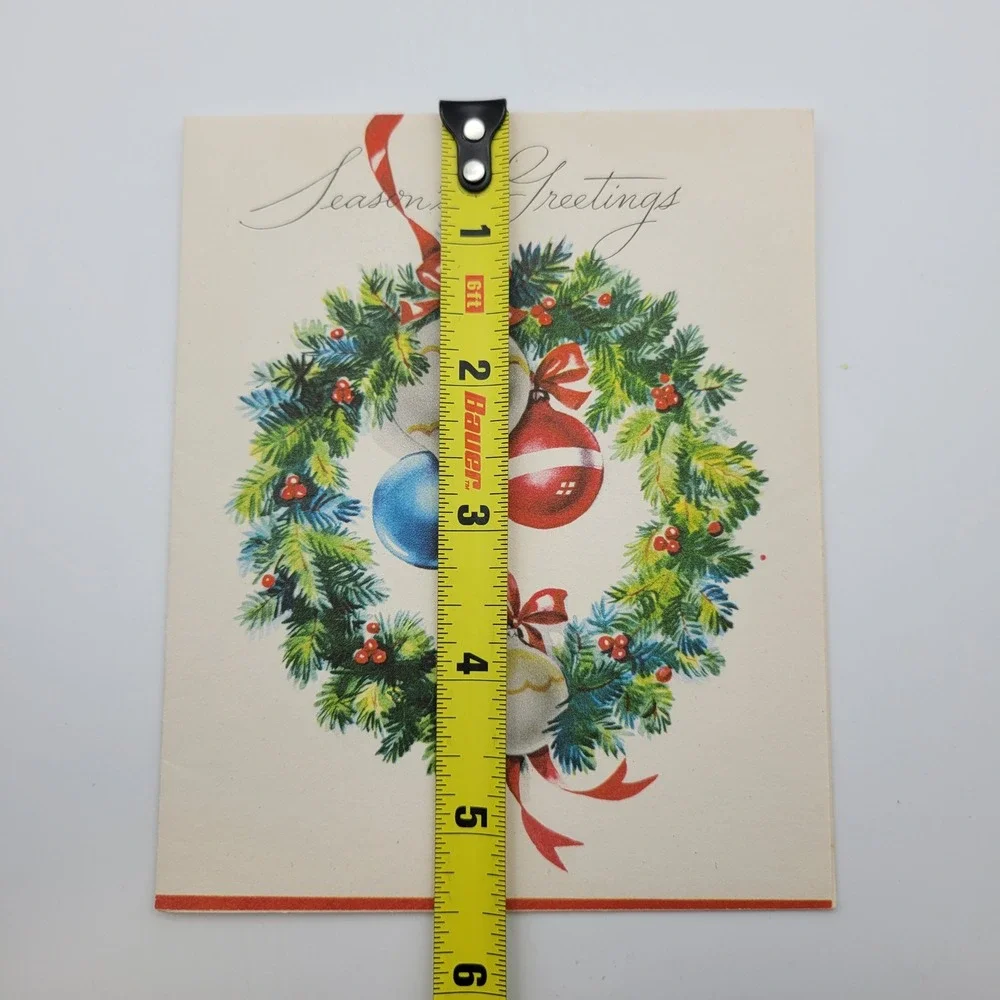 Vintage American Greetings Christmas‎ Card Season's Greetings Ornament Wreath